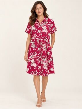 Halston Heritage Fuchsia Floral Button-Front Shirt Dress